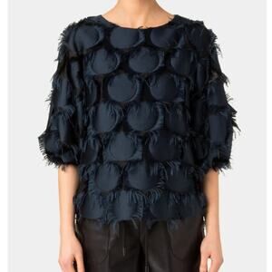 Akris Punto 14 Mulberry Silk Fil Coupé Fringe Bishop Sleeve Blouse NWT Designer